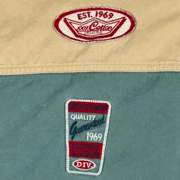 Vintage Gap Vest Adult MEDIUM Brown Green Color Block Mechanic Patches Work 90s